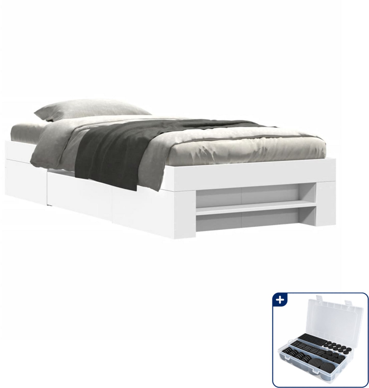 vidaXL bedframe 90 x 200 cm - bewerkt hout - wit - Inclusief antikrasvilt 177-delig Bruin