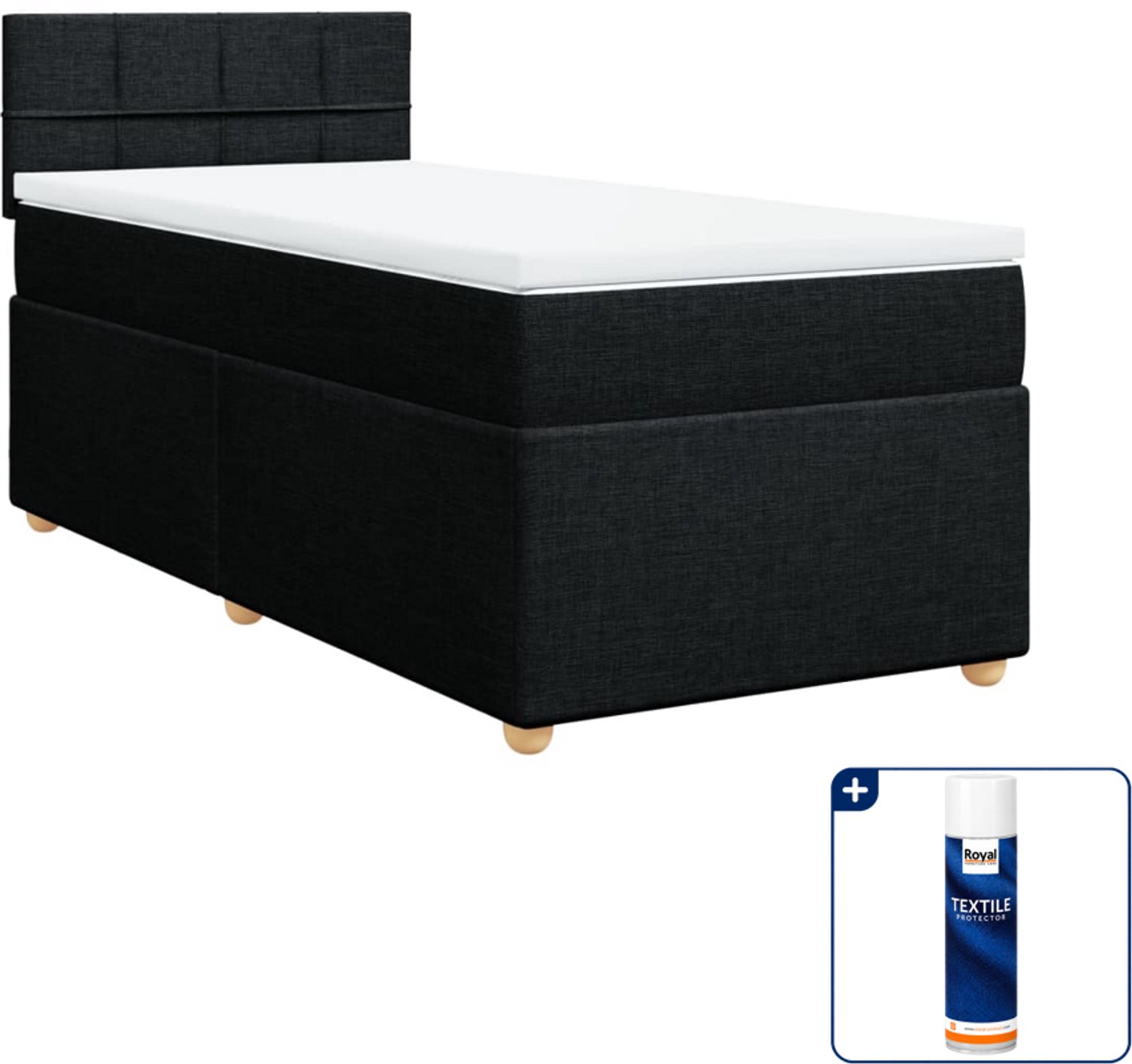 vidaXL Boxspring - 90 x 200 cm - stof - zwart - Inclusief textielbeschermer 500 ml