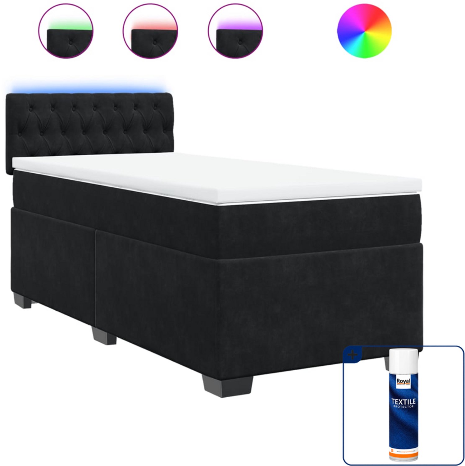 vidaXL boxspring met matras - 80 x 200 cm - fluweel - zwart - Inclusief textielbeschermer 500 ml