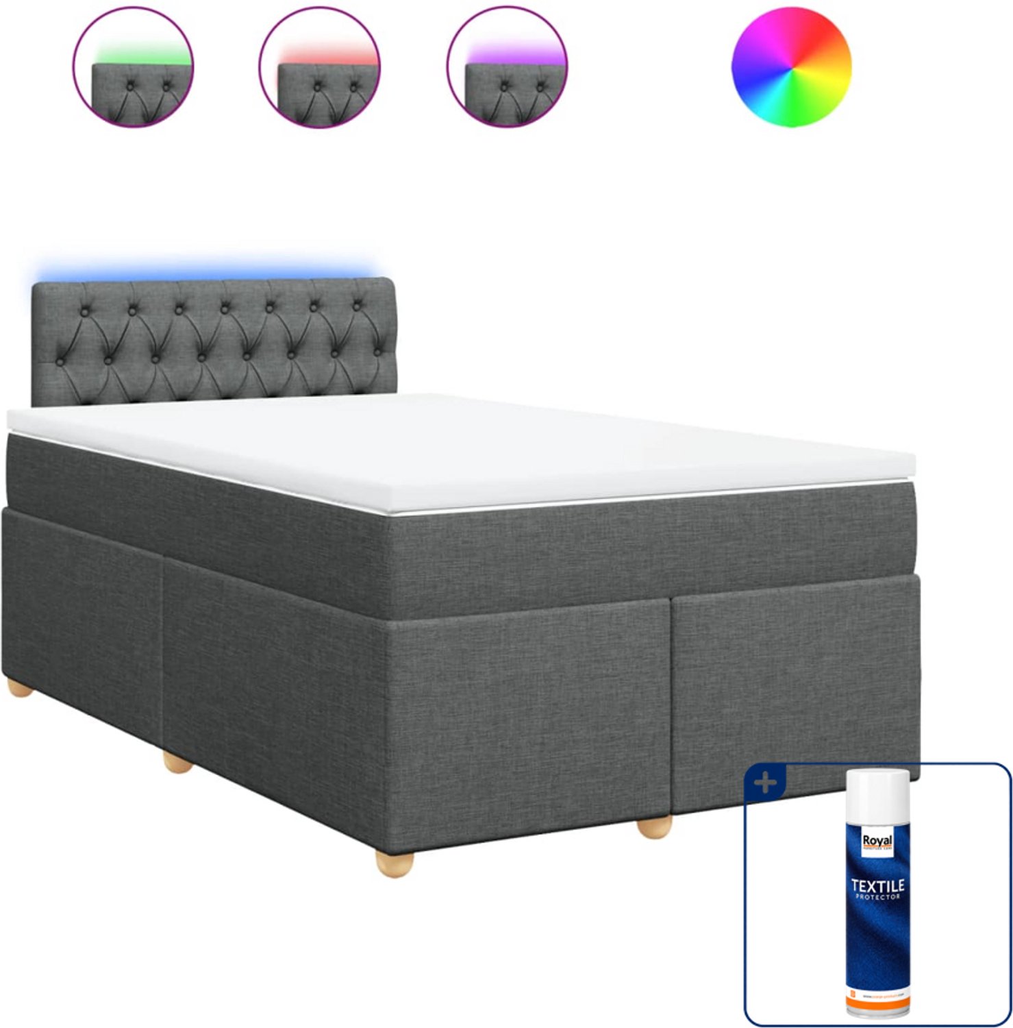 vidaXL boxspring met matras 120 x 200 cm - donkergrijs - Inclusief textielbeschermer 500 ml