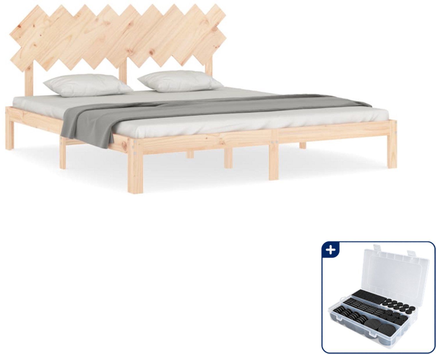 vidaXL Bedframe - Kingsize - 180 x 200 cm - massief grenenhout - Inclusief antikrasvilt 177-delig Bruin