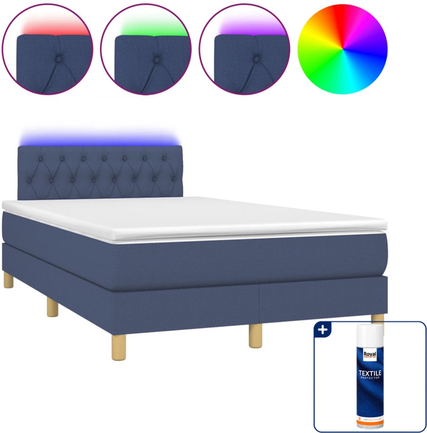 vidaXL boxspring met matras en led - 120 x 190 cm - blauw - Inclusief textielbeschermer 500 ml