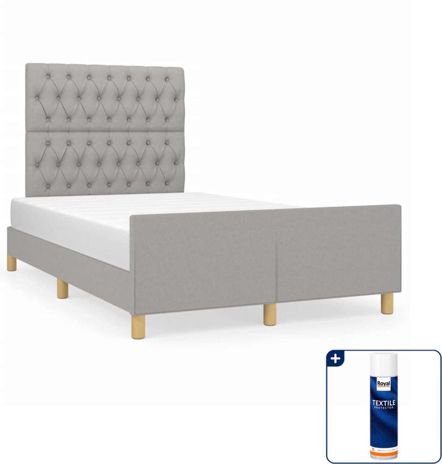 vidaXL Bedframe - 120 x 190 cm - stof - lichtgrijs - Inclusief textielbeschermer 500 ml Bruin