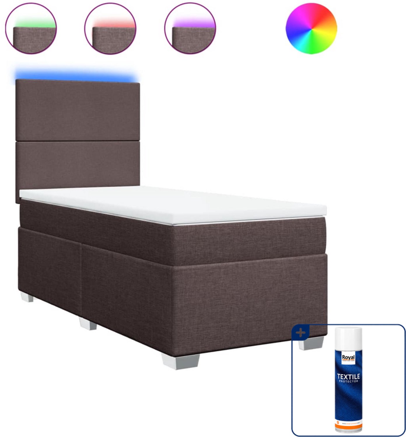 vidaXL boxspring met matras - 90 x 190 cm - stof - donkerbruin - Inclusief textielbeschermer 500 ml