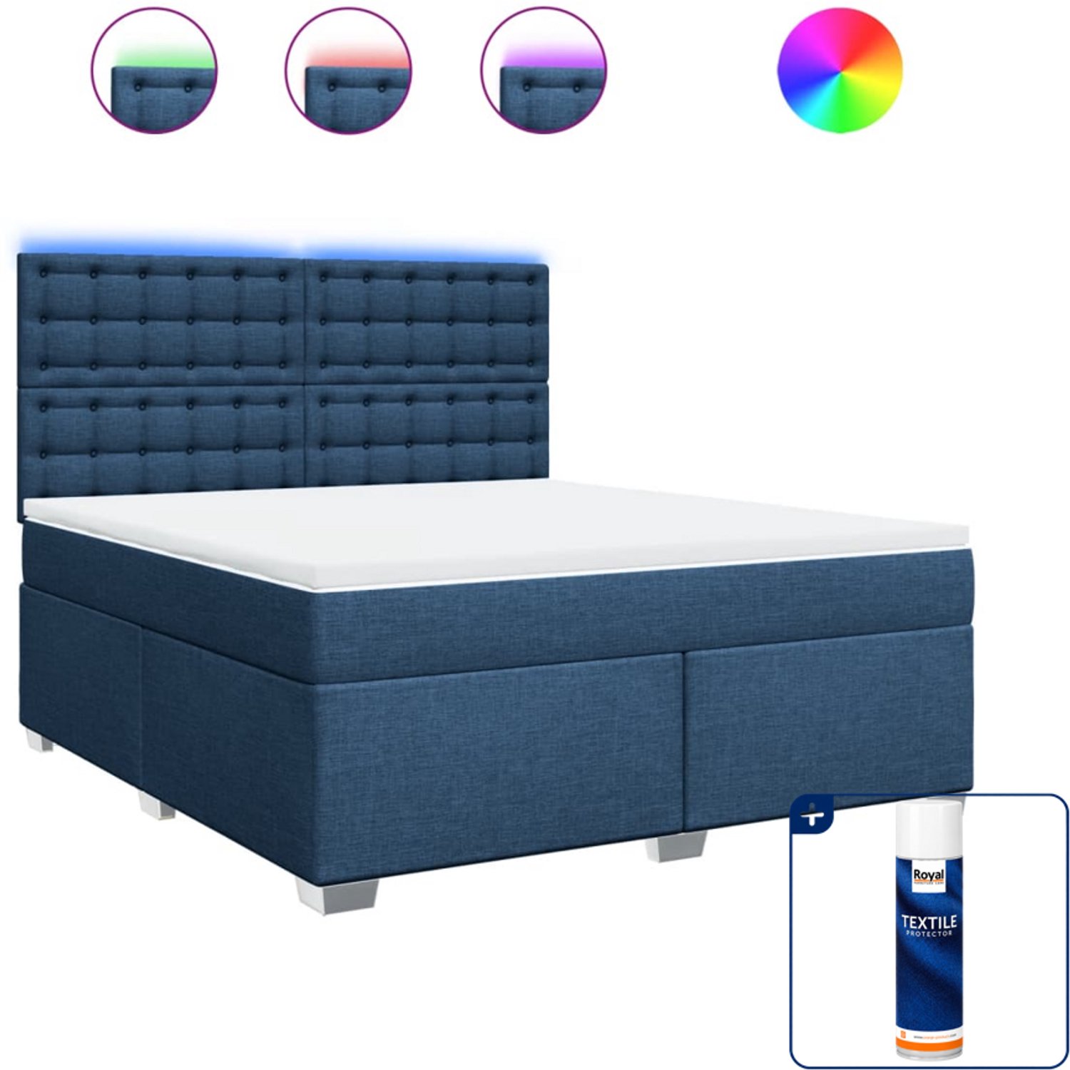 vidaXL Kingsize boxspring met matras - 180 x 200 cm - blauw - Inclusief textielbeschermer 500 ml