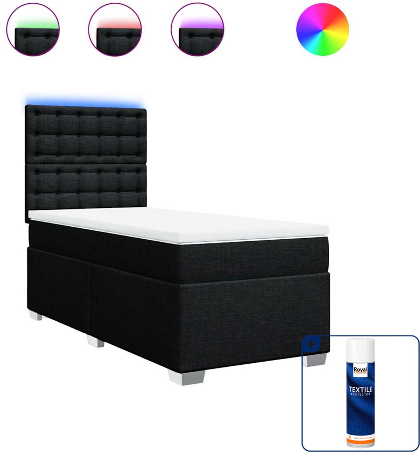 vidaXL boxspring met matras 90 x 190 cm - zwart - Inclusief textielbeschermer 500 ml