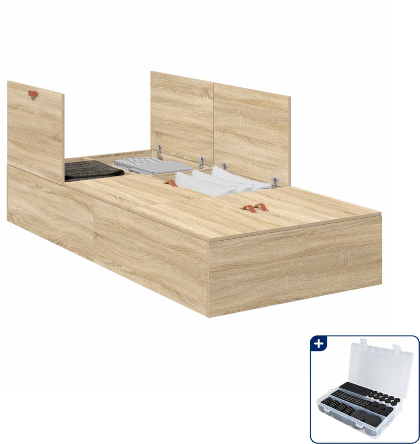 vidaXL opbergbedframe - 100 x 200 cm - sonoma eiken - Inclusief antikrasvilt 177-delig Bruin