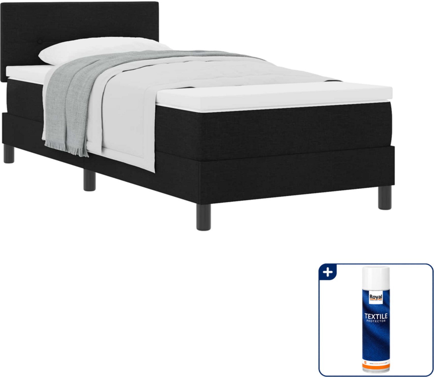 vidaXL boxspringbed - 80 x 200 cm - stof - zwart - Inclusief textielbeschermer 500 ml