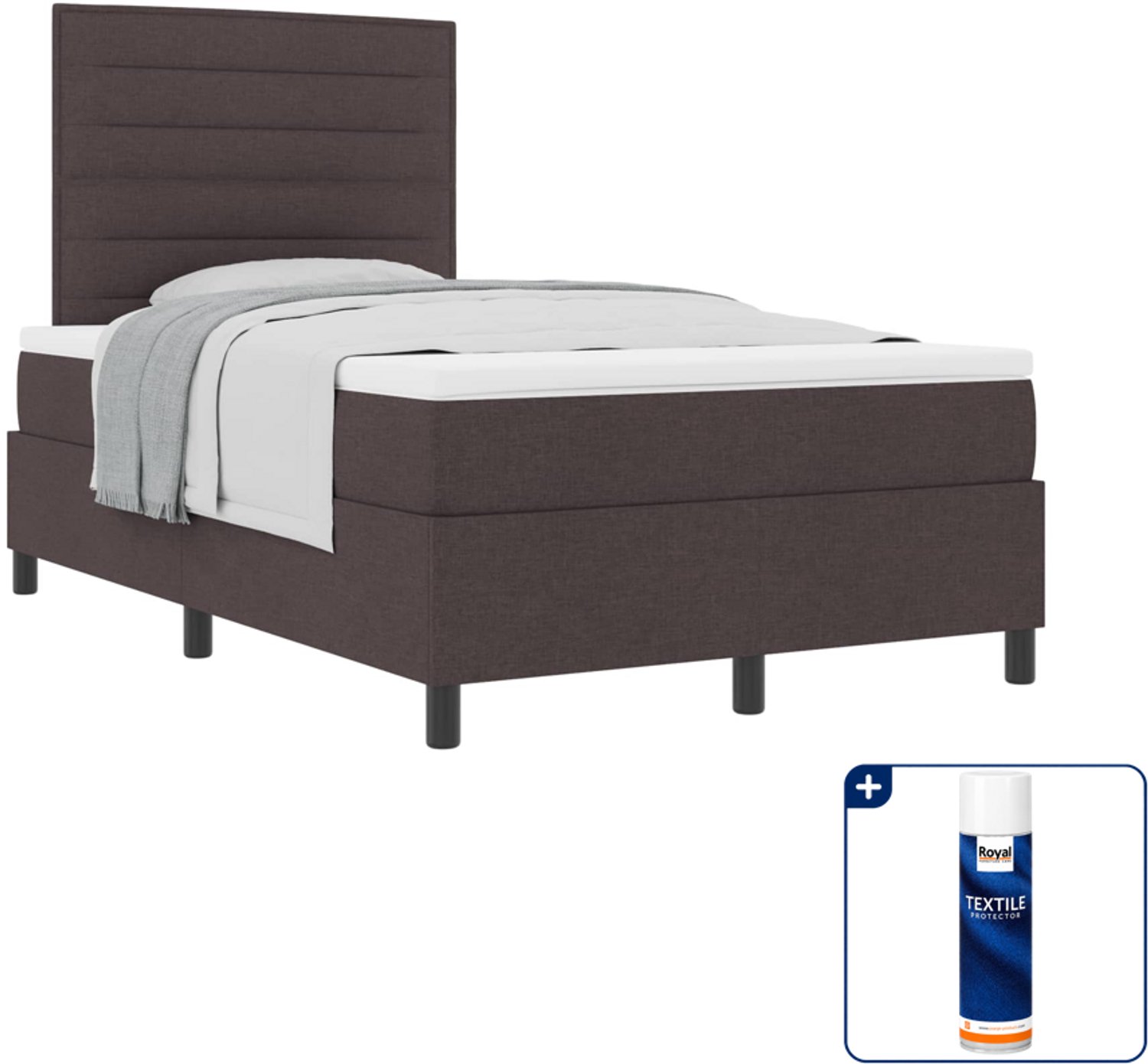vidaXL boxspringbed met matras - 120 x 190 cm - stof - donkerbruin - Inclusief textielbeschermer 500 ml