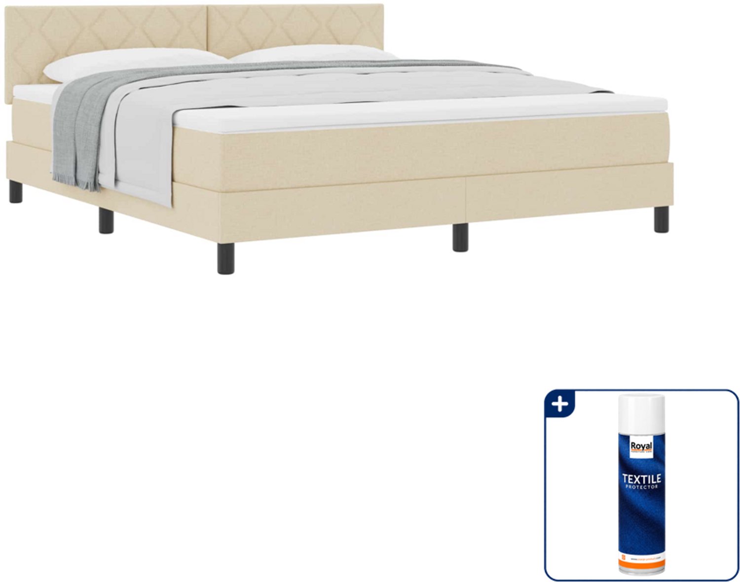 vidaXL Boxspringbed - Kingsize - 180 x 200 cm - Crème - Inclusief textielbeschermer 500 ml