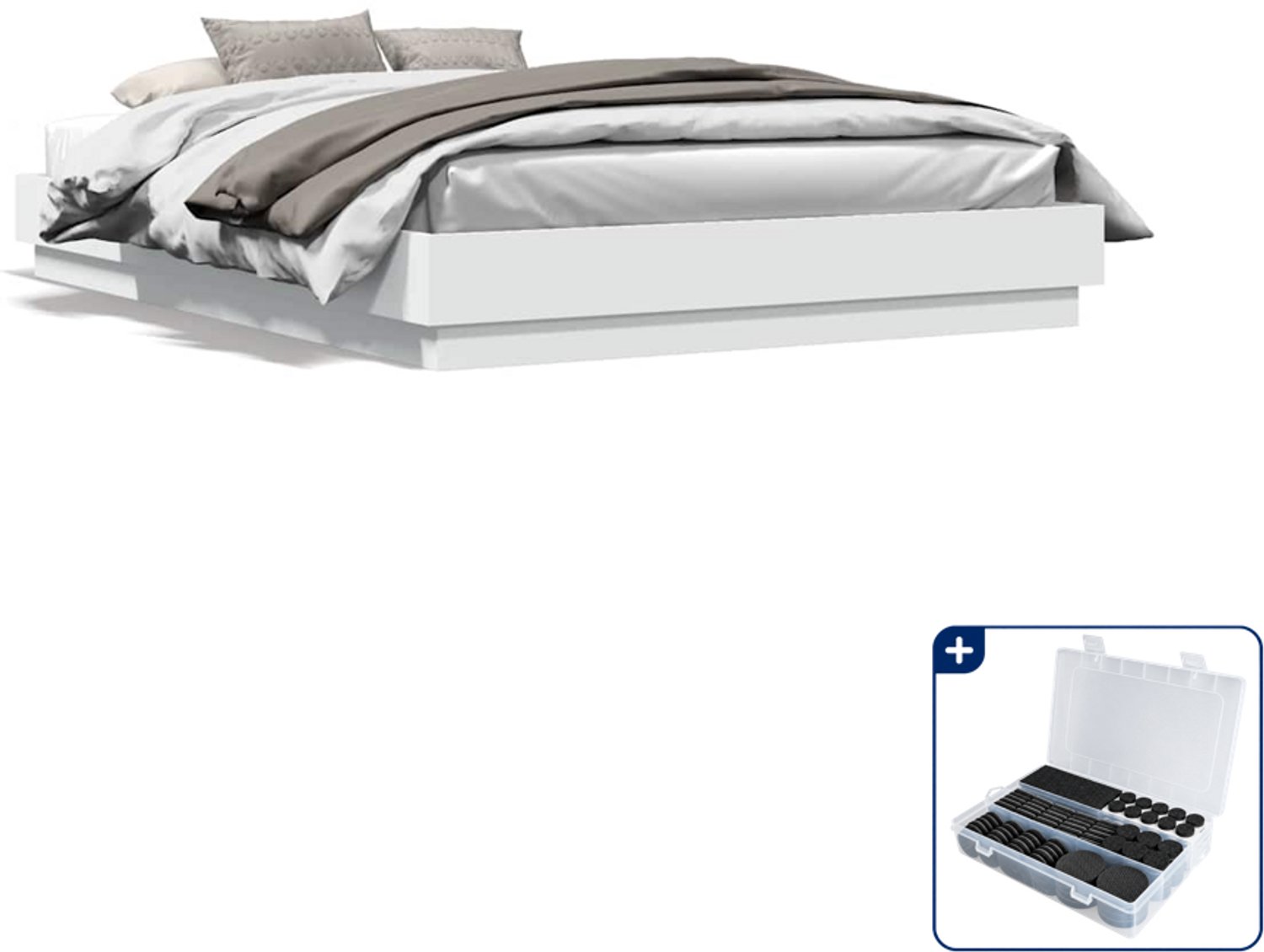 vidaXL bedframe - 150 x 200 cm - bewerkt hout - wit - Inclusief antikrasvilt 177-delig Grijs