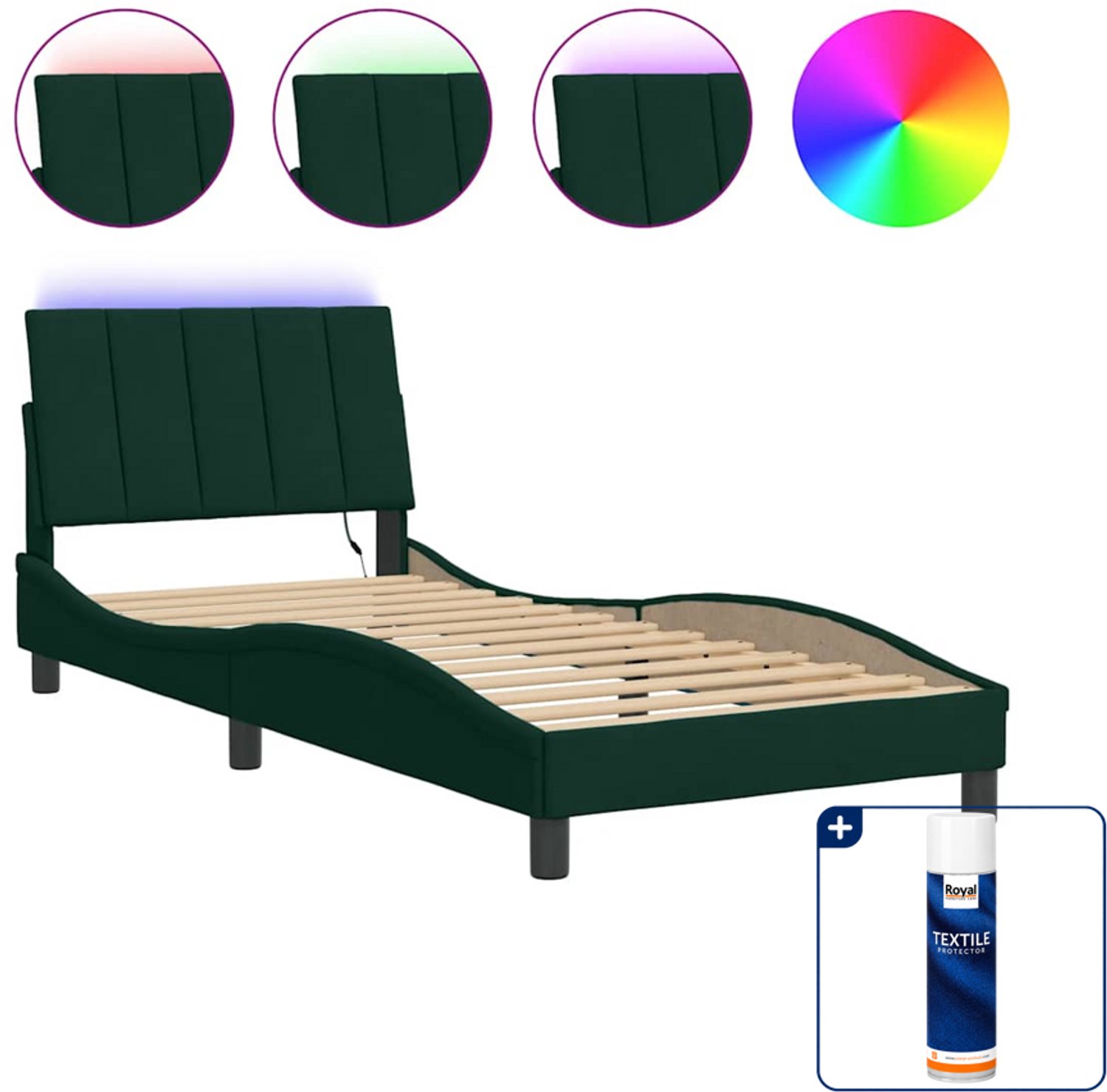 vidaXL bedframe Dover met LED - 80 x 200 cm - donkergroen - Inclusief textielbeschermer 500 ml Bruin