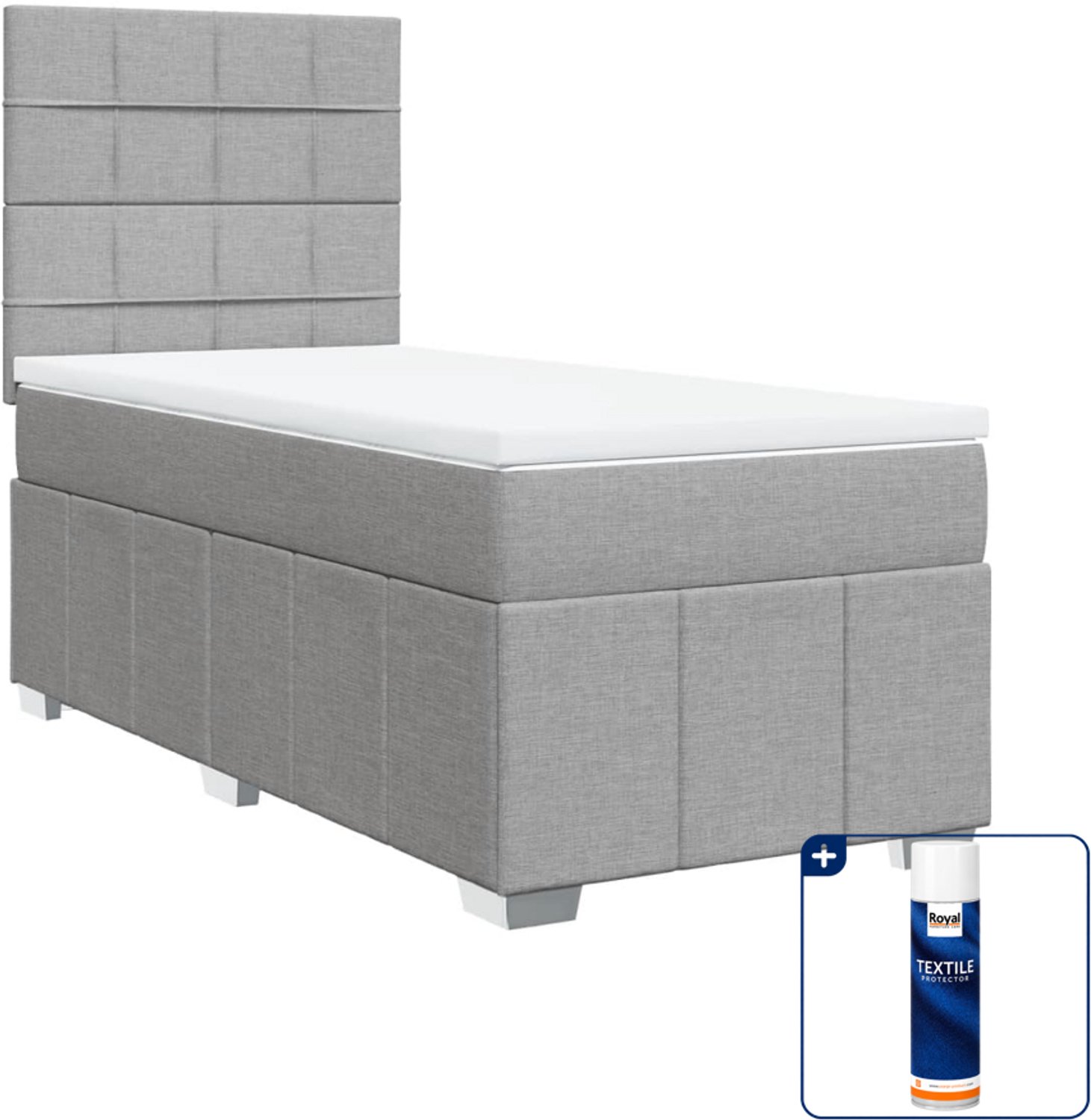 vidaXL boxspring met matras - 90 x 200 cm - stof - lichtgrijs - Inclusief textielbeschermer 500 ml
