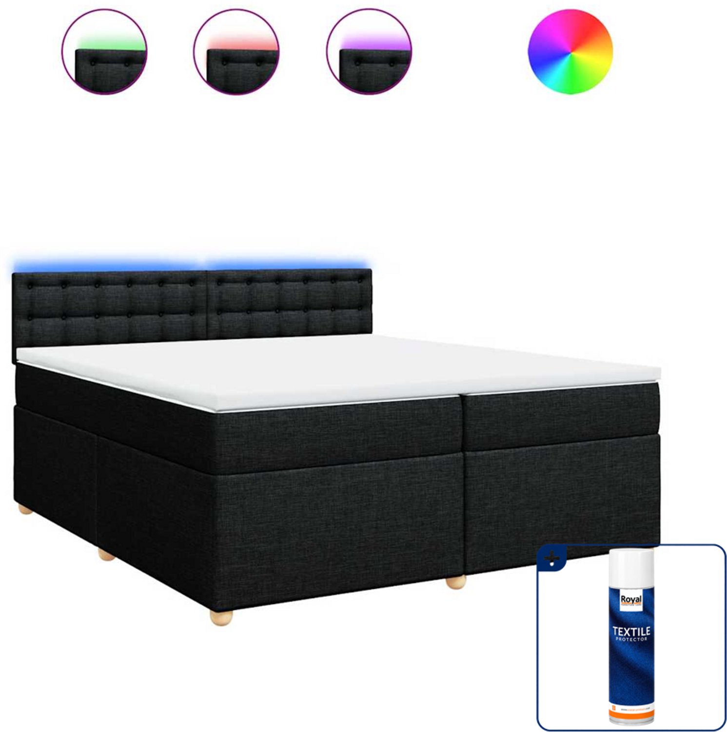vidaXL boxspring - Super kingsize - 200 x 200 cm - stof - zwart - Inclusief textielbeschermer 500 ml