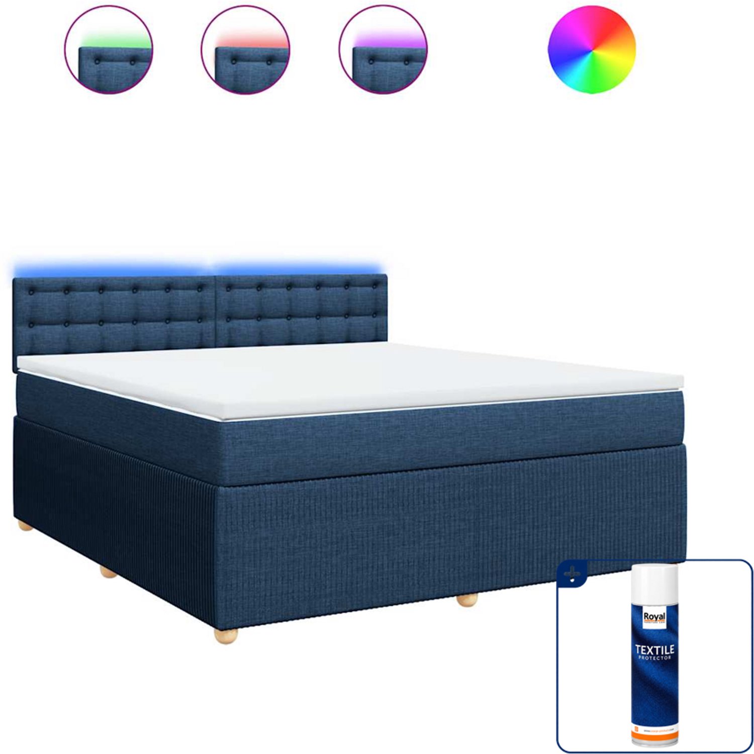 vidaXL Kingsize boxspring met matras - 180 x 200 cm - blauw - Inclusief textielbeschermer 500 ml