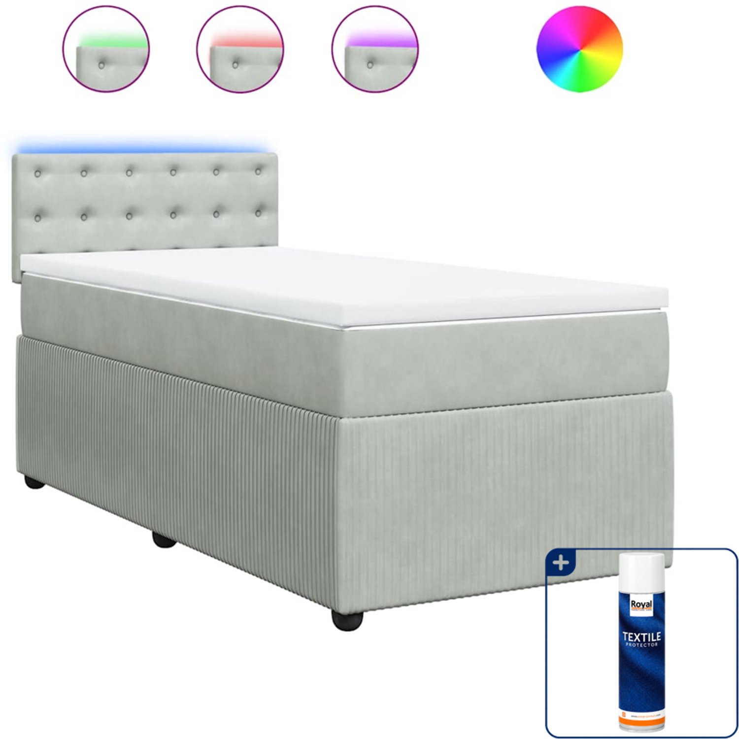 vidaXL boxspring met matras - 90 x 200 cm - fluweel - lichtgrijs - Inclusief textielbeschermer 500 ml