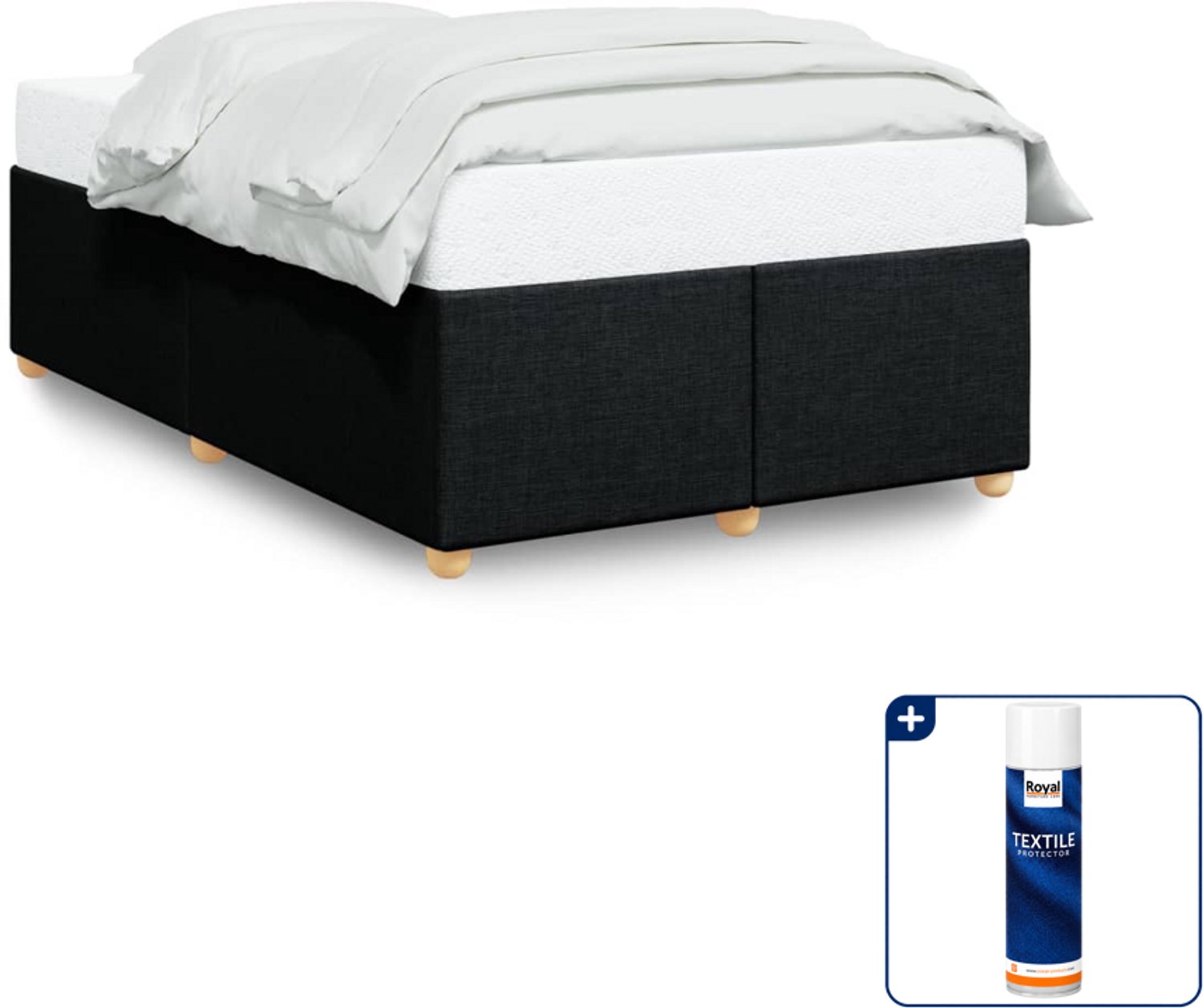 vidaXL bedframe - 120 x 190 cm - stof - zwart - Inclusief textielbeschermer 500 ml Crème