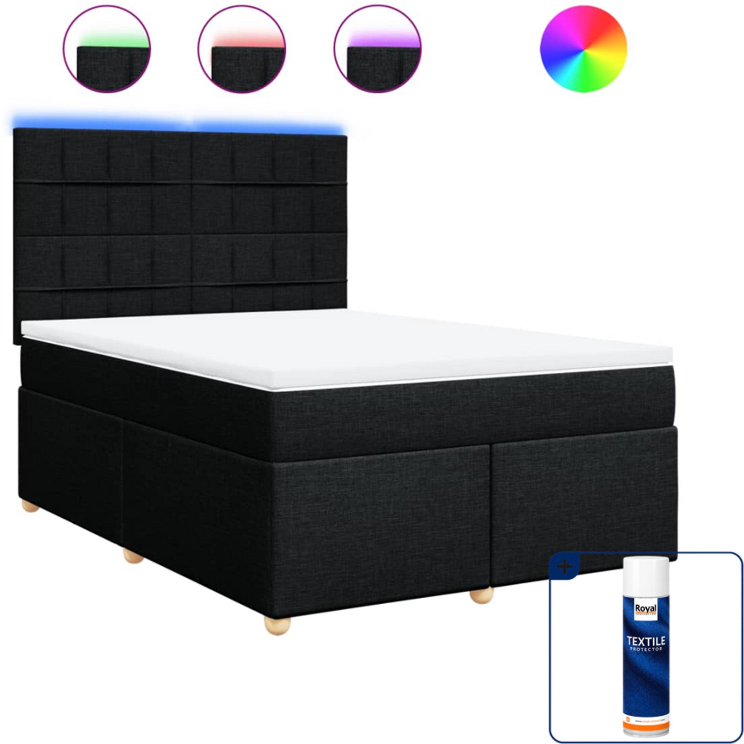 vidaXL Boxspring Small double - 140 x 200 cm - stof - zwart - Inclusief textielbeschermer 500 ml