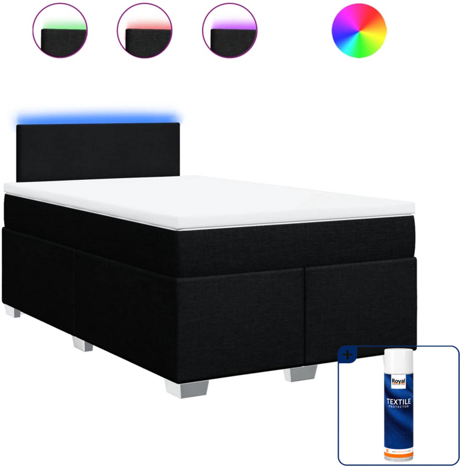 vidaXL boxspring met matras - 120 x 200 cm - stof - zwart - Inclusief textielbeschermer 500 ml