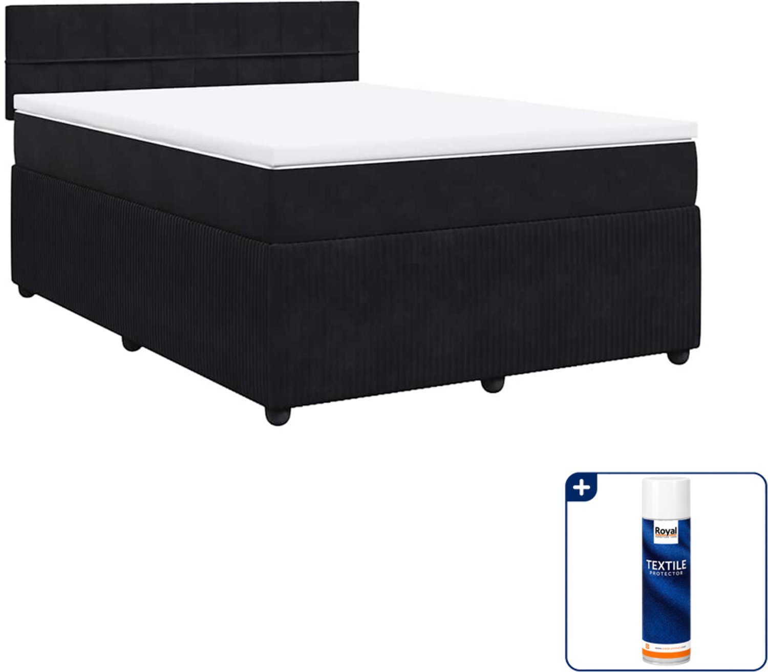 vidaXL Boxspring met matras 140 x 190 cm - fluweel - zwart - Inclusief textielbeschermer 500 ml