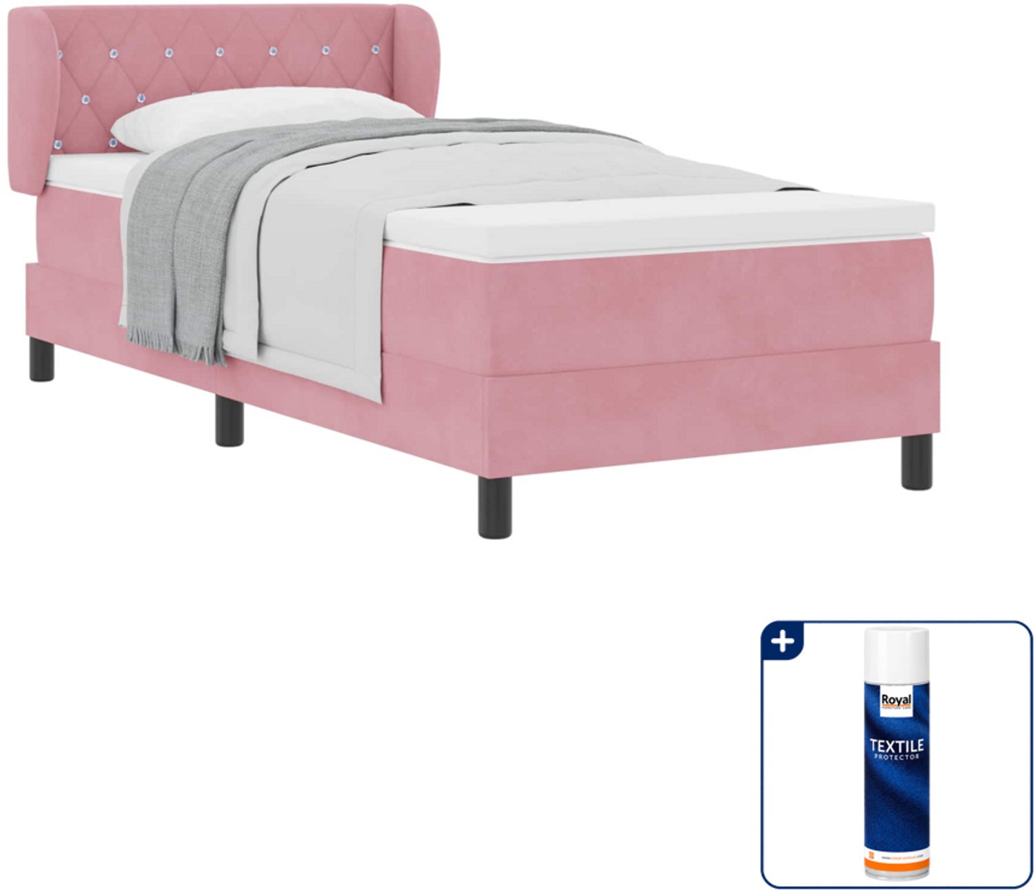 vidaXL boxspringbed - 100 x 200 cm - fluweel - roze - Inclusief textielbeschermer 500 ml