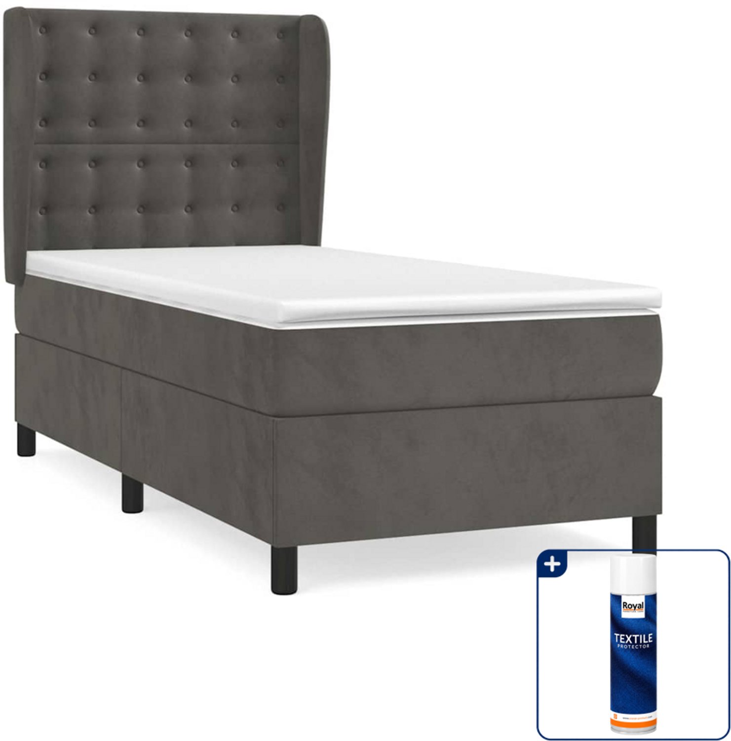 vidaXL boxspring met matras 90 x 190 cm - fluweel - donkergrijs - Inclusief textielbeschermer 500 ml