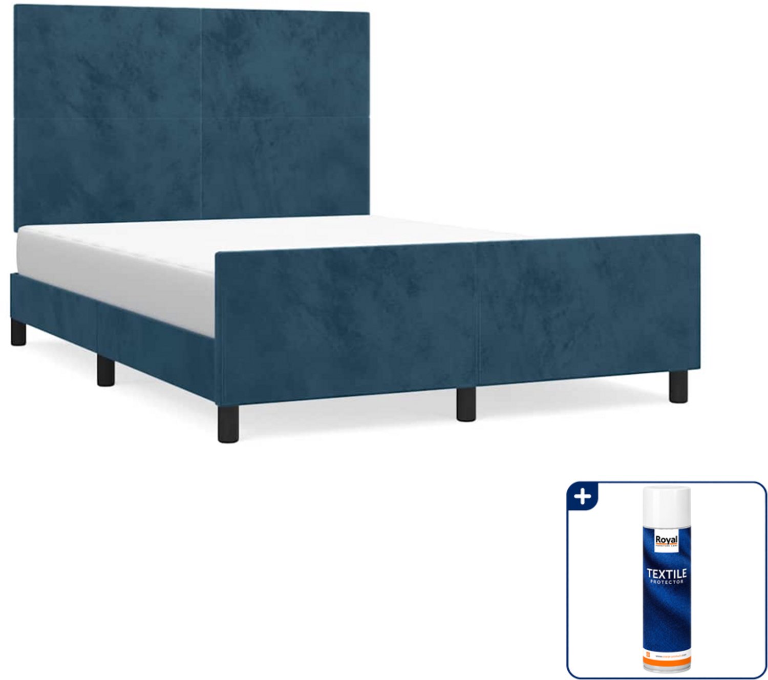 vidaXL Bedframe - 140 x 190 cm - fluweel - donkerblauw - Inclusief textielbeschermer 500 ml