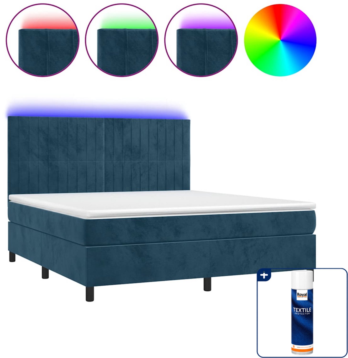 vidaXL Kingsize boxspring met matras en LED - 180 x 200 cm - blauw - Inclusief textielbeschermer 500 ml