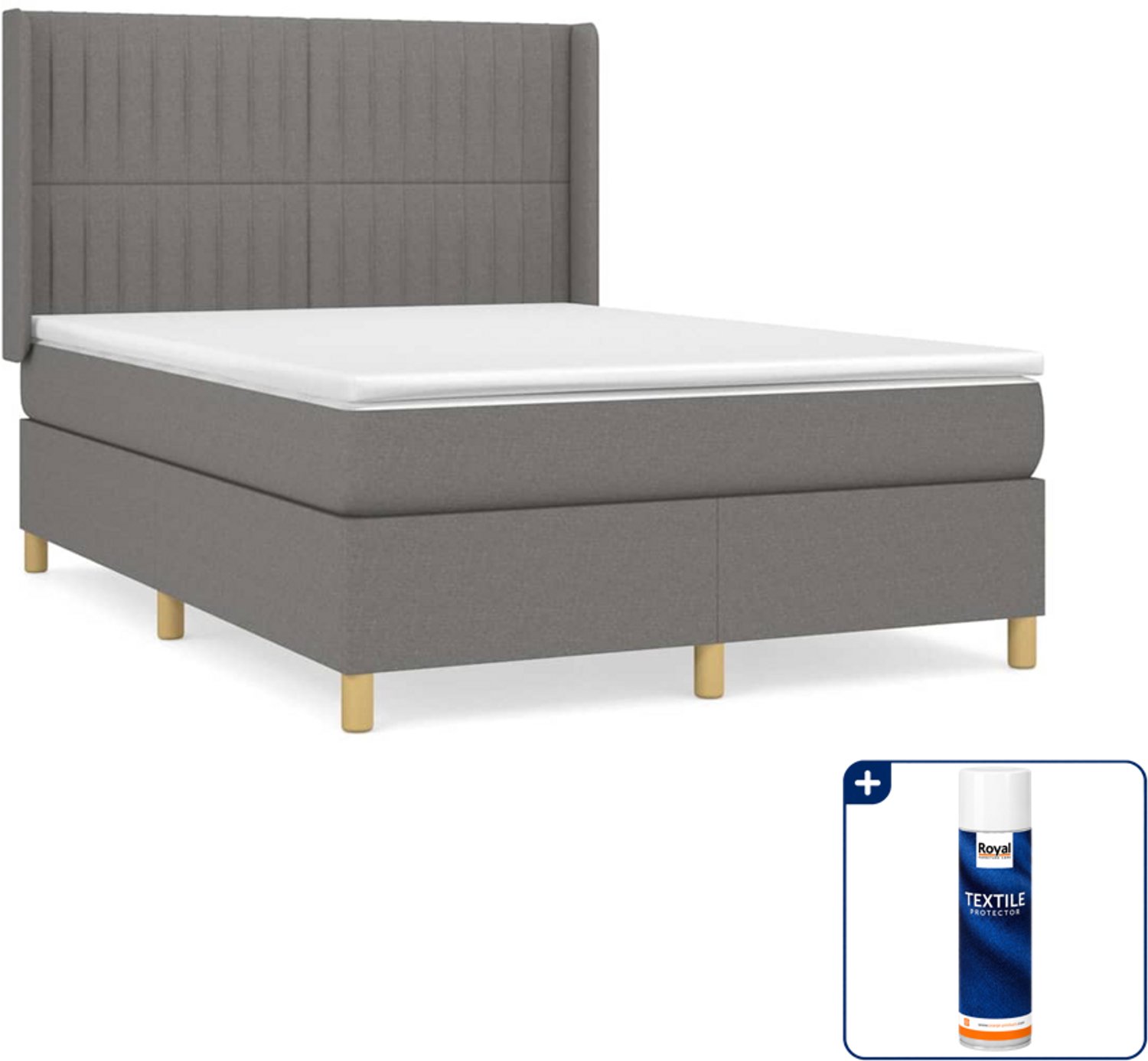 vidaXL boxspring met matras 140 x 190 cm - stof - donkergrijs - Inclusief textielbeschermer 500 ml