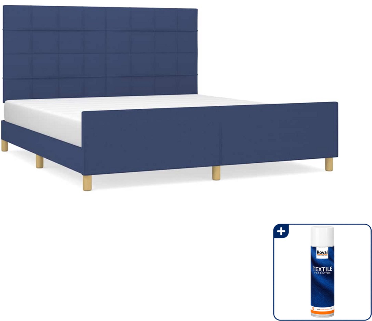 vidaXL Bedframe Kingsize - 180 x 200 cm - blauw - Inclusief textielbeschermer 500 ml Grijs