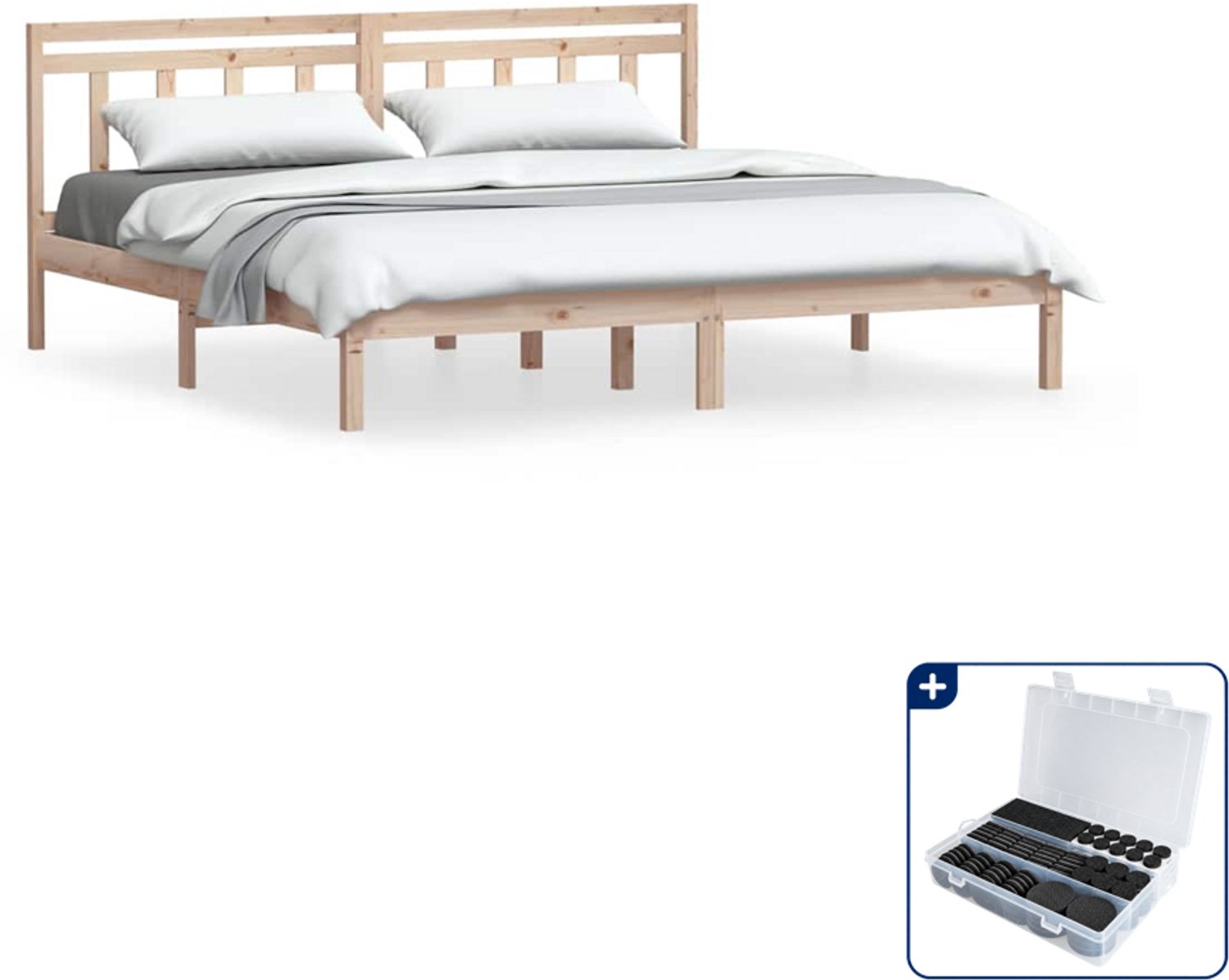 vidaXL bedframe Queensize - 160 x 200 cm - massief grenenhout - Inclusief antikrasvilt 177-delig Bruin