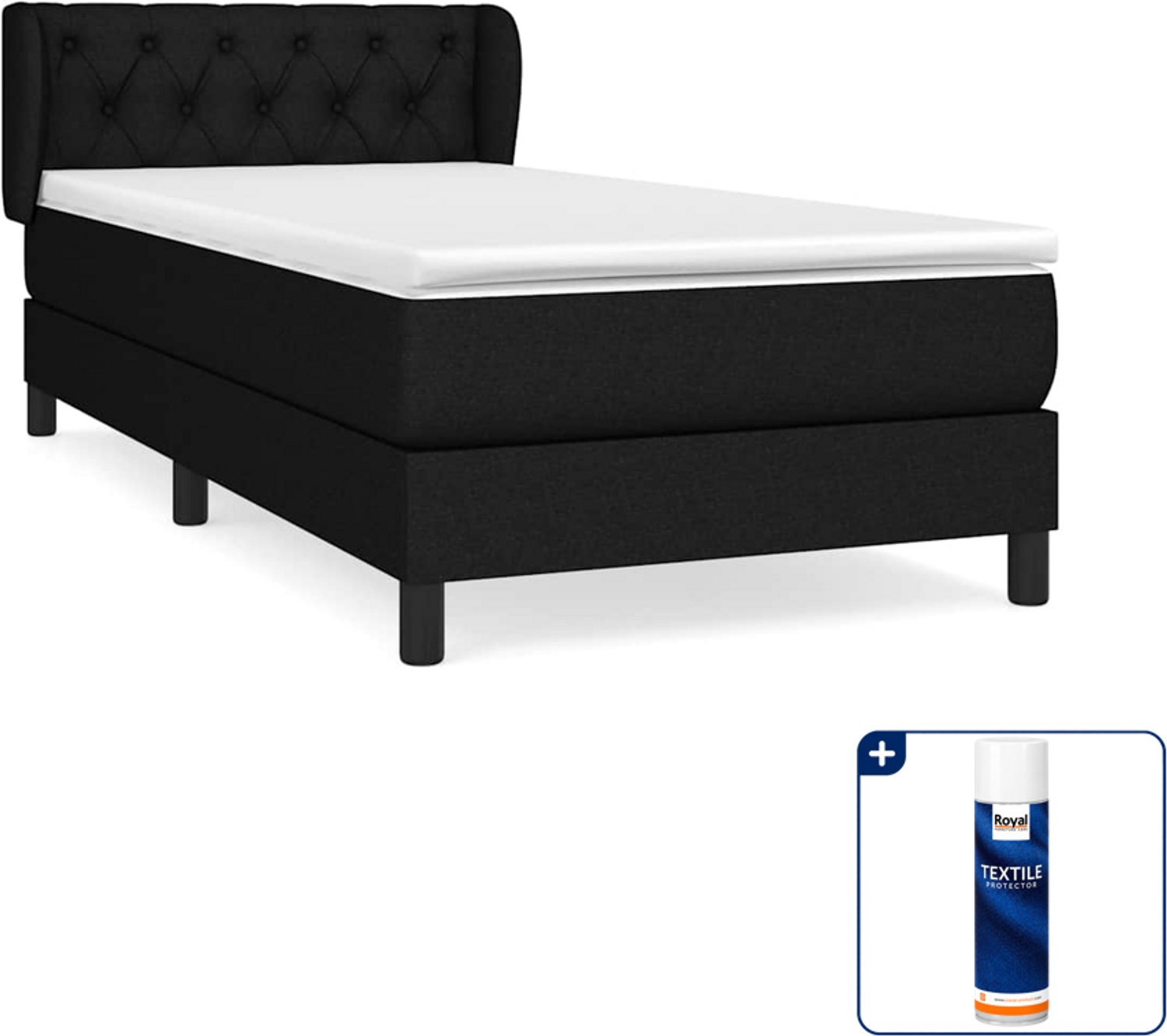 vidaXL boxspring met matras 80 x 200 cm - stof - zwart - Inclusief textielbeschermer 500 ml