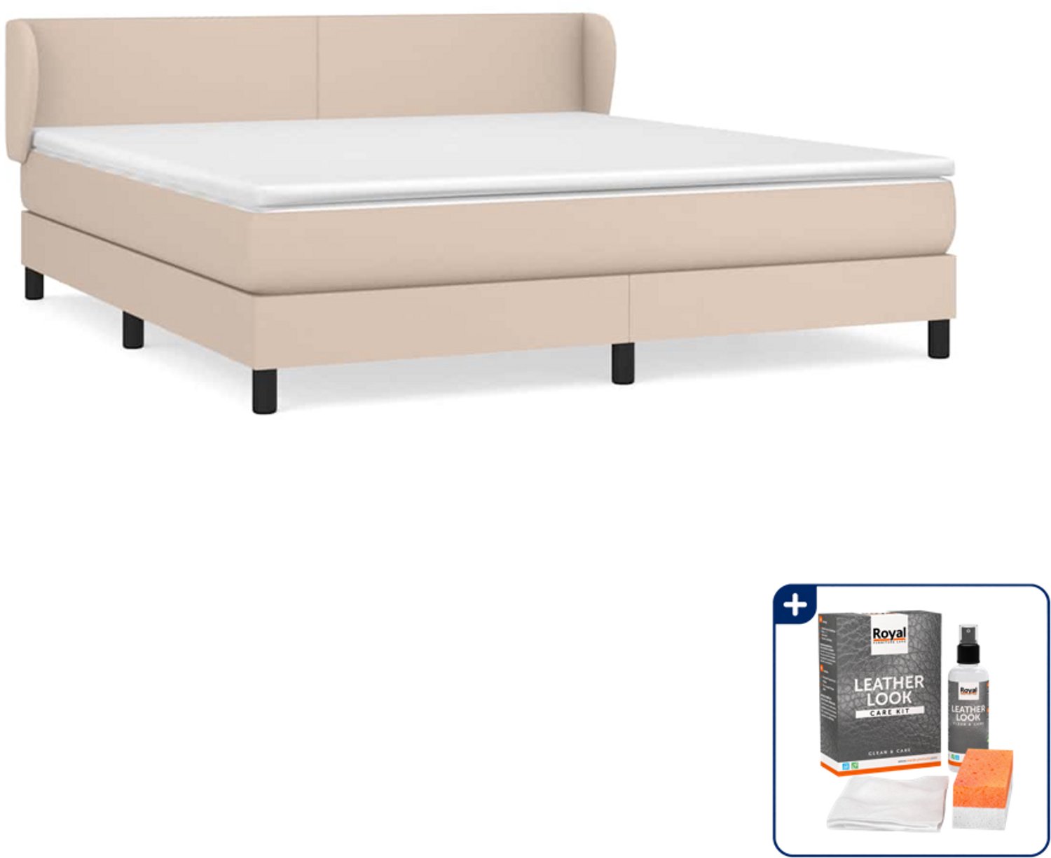 vidaXL boxspring - Queensize - kunstleer - cappuccinokleurig - Inclusief onderhoudsset voor kunstleer 150 ml Bruin