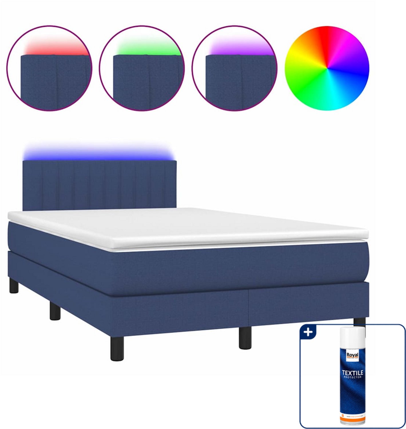 vidaXL Boxspring met matras en LED - 120 x 200 cm - blauw - Inclusief textielbeschermer 500 ml