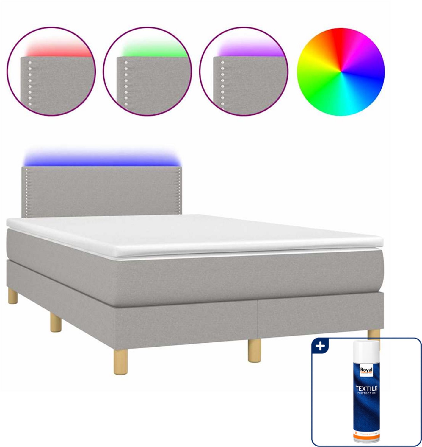 vidaXL boxspring met matras en LED - 120 x 200 cm - lichtgrijs - Inclusief textielbeschermer 500 ml