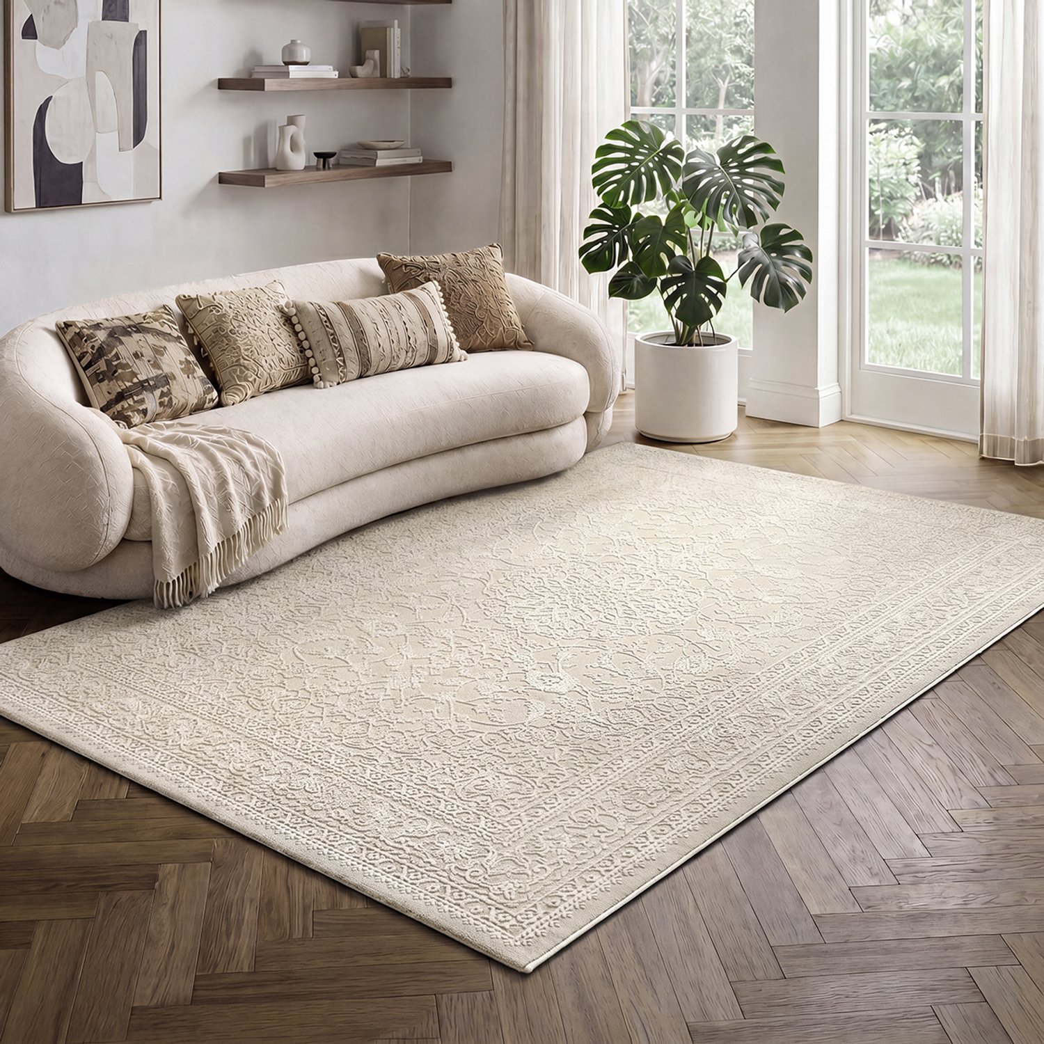 the carpet Lima Designtapijt, zacht, onderhoudsvriendelijk, pool van 100% gerecycled polyester Recycled Polyester 100% Crème, foto 2
