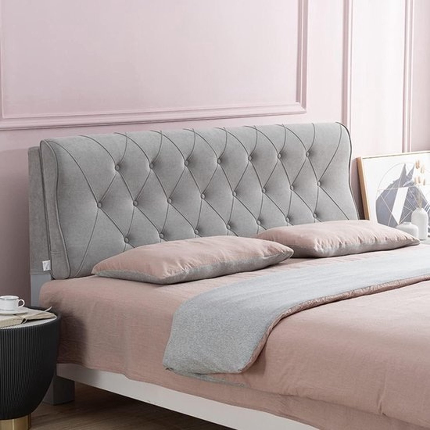 Hoofdbordkussen - Wandkussen - rugsteun - Voor ontspannen in bed - Met opbergvakken - 59 inch - Blauw