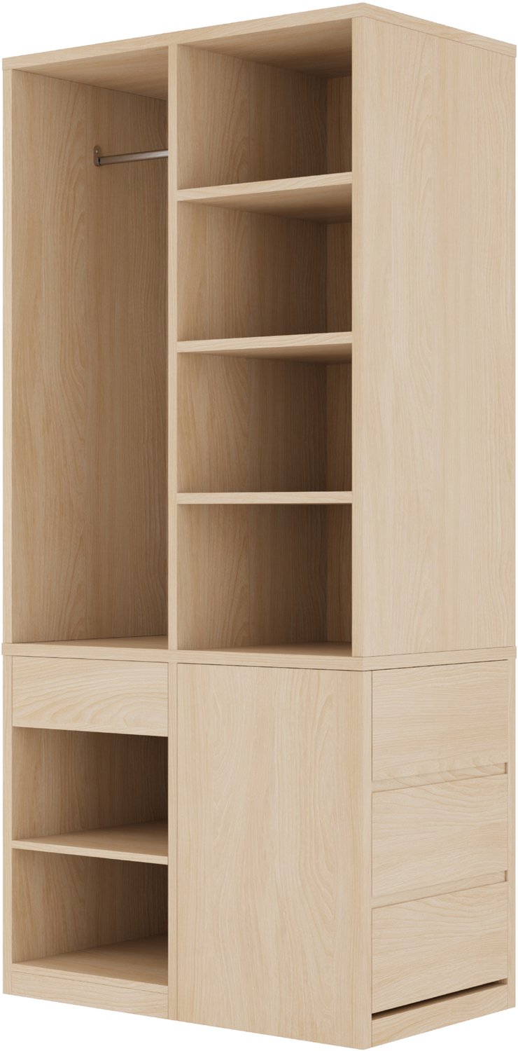 MODENUIT Kledingkast - Kledingroede, Open Vakken En Laden - Slaapkamer - MDF - 70x50x170 Cm - Houtkleur