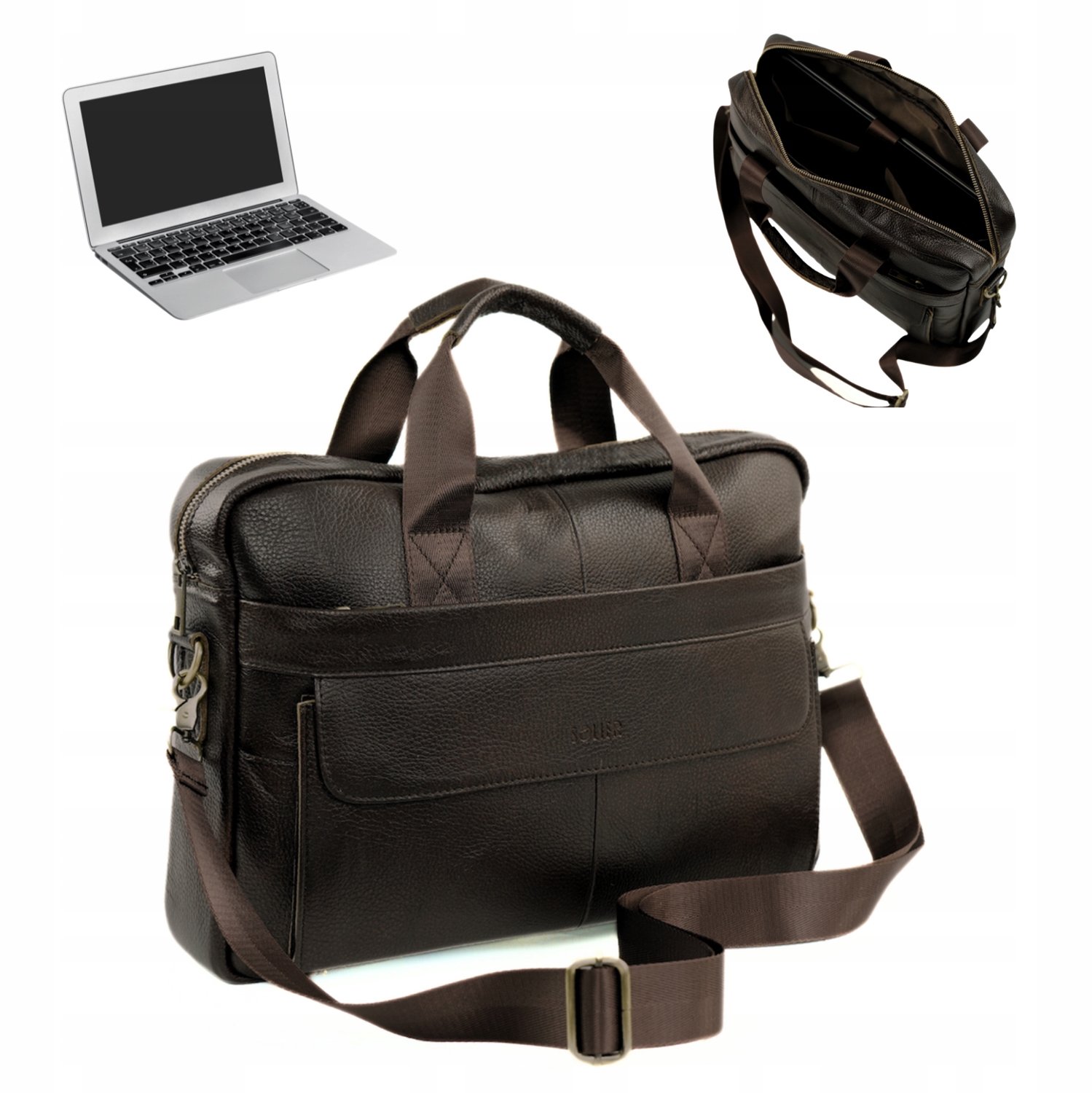 Leren Aktetas Heren Laptop 14" A4 Schoudertas Werk SOLIER