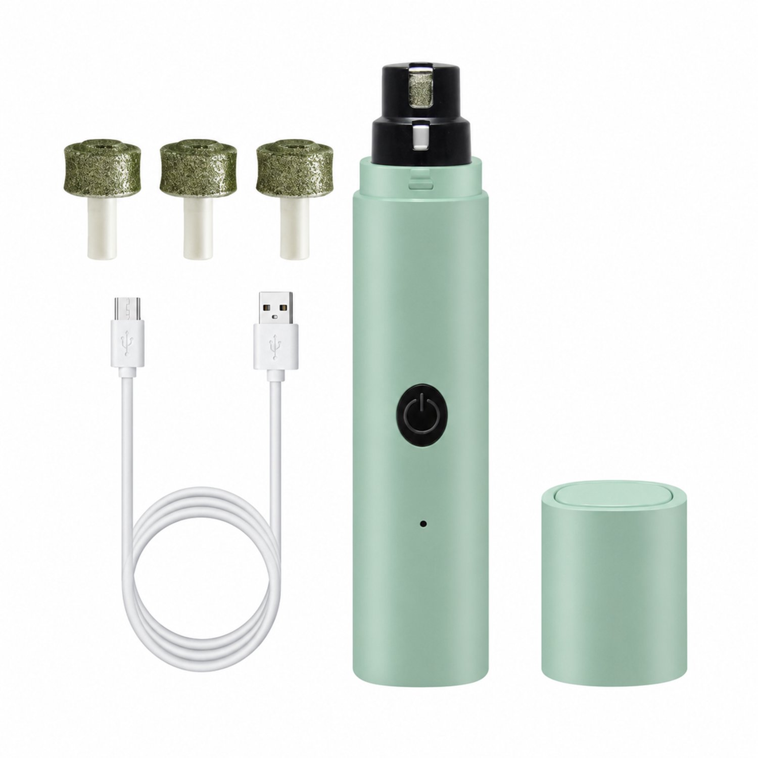 elektrische nagelknipper voor huisdieren - USB-oplaadbaar - set met 3 slijpkoppen - voor nagelverzorging van katten en honden - met apparaat en 2 extra slijpkoppen