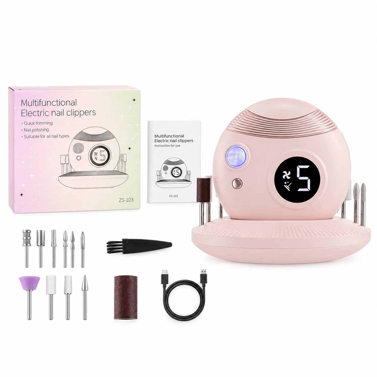 elektrische nagelknipper - 105g nettogewicht - Roze, minimalistisch ontwerp - Voor dagelijks thuisgebruik - Inclusief datakabel, handleiding en accessoires