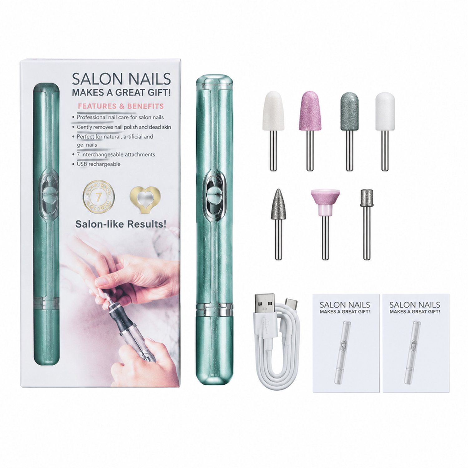 Elektrische nageltrimmer - USB-oplaadbaar - 7 slijpkoppen - voor dagelijks, thuis en professioneel gebruik - in kleurendoos