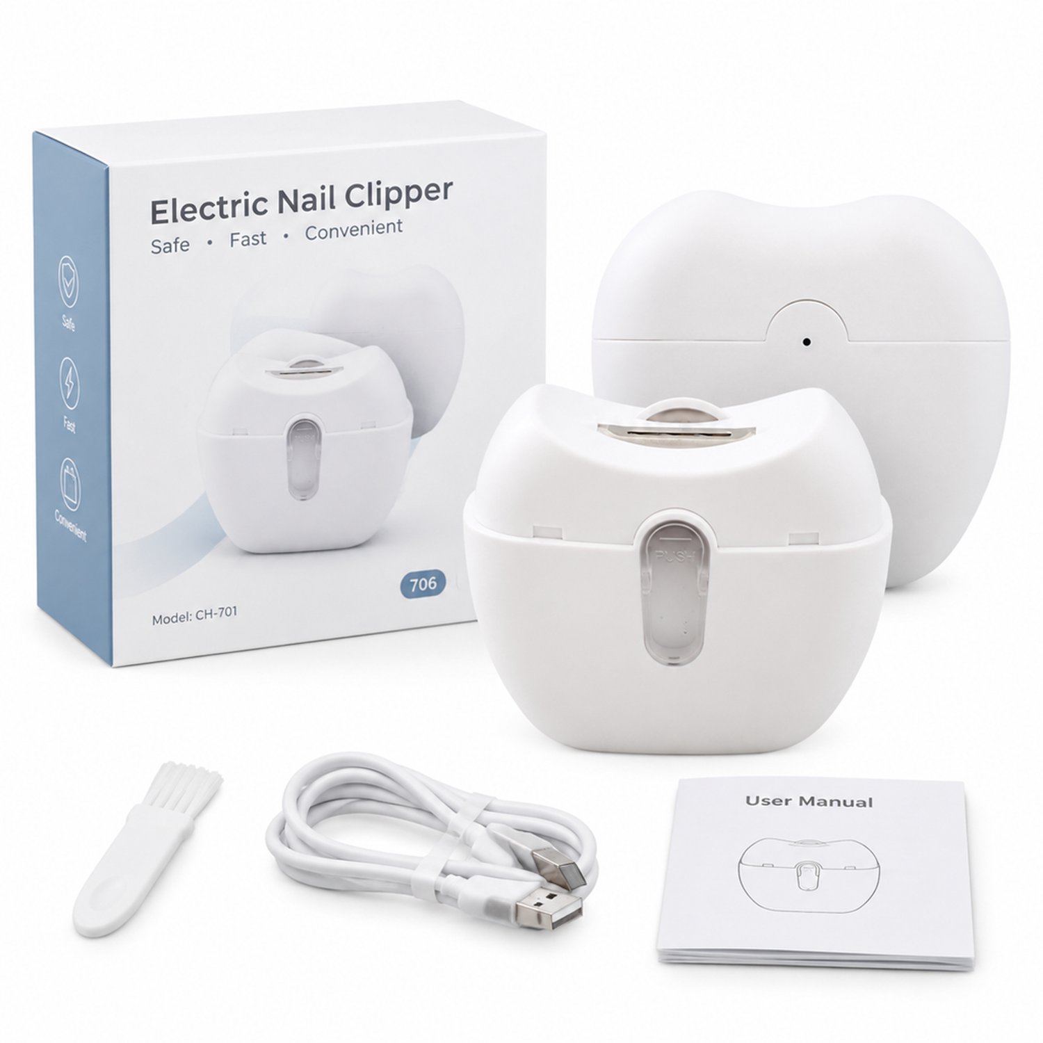 elektrische nagelknipper - model CH-701 - voor dagelijks thuisgebruik - wit met Engelstalige verpakking - met doos en accessoires