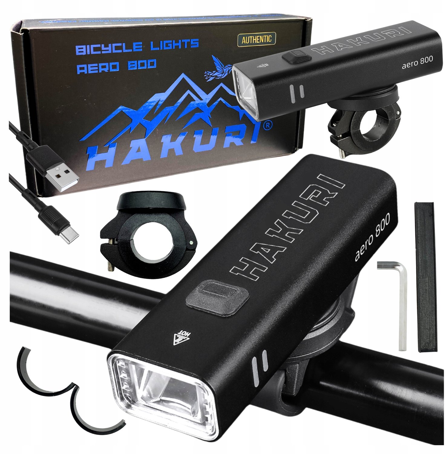 Hakuri Aero 800 Fietslamp Voor - 800lm, 4 Modi, Lichtgewicht Aluminium