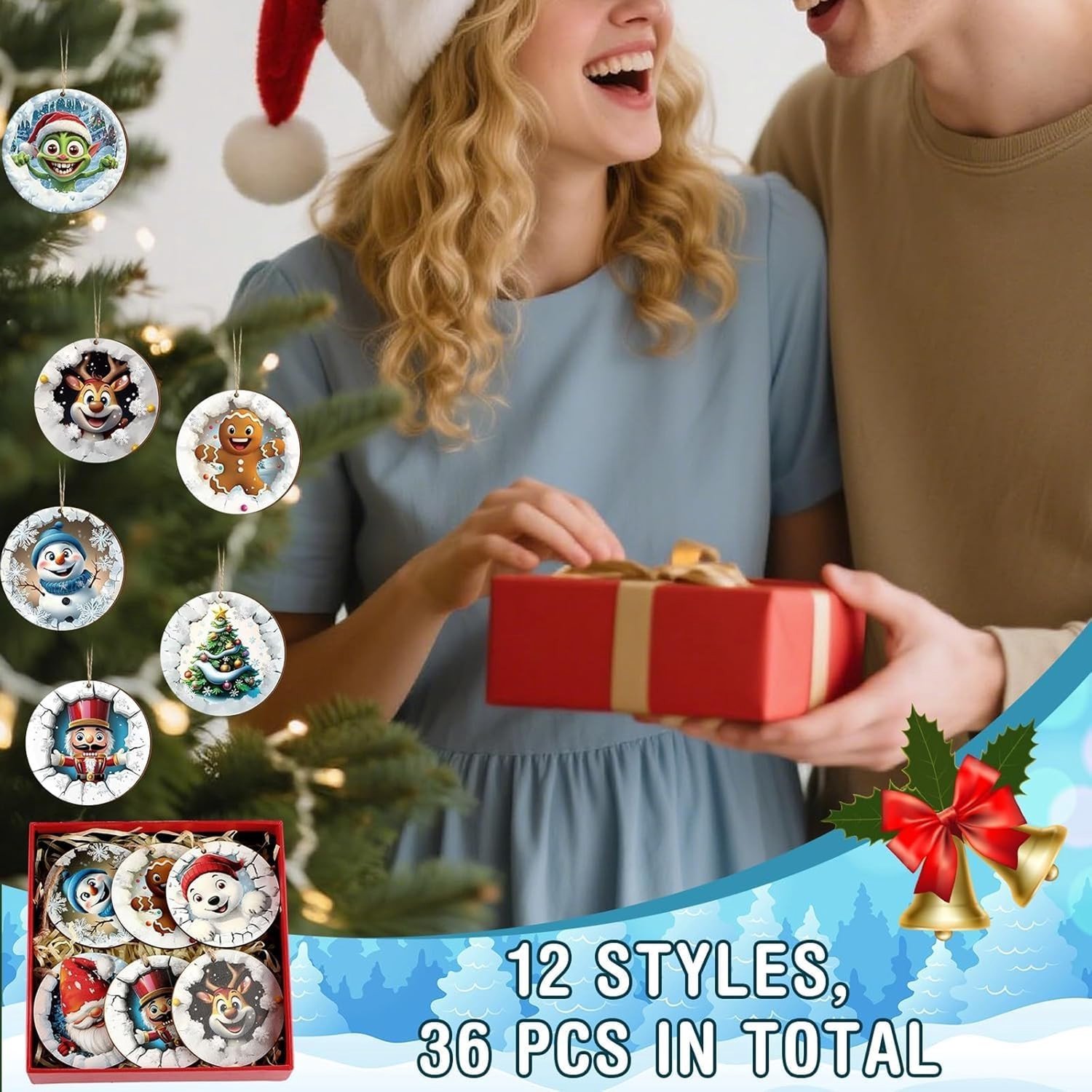 24 Houten Kersthangertjes - Decoratieve Ornamenten voor de Kerstboom en Feestelijke Versiering