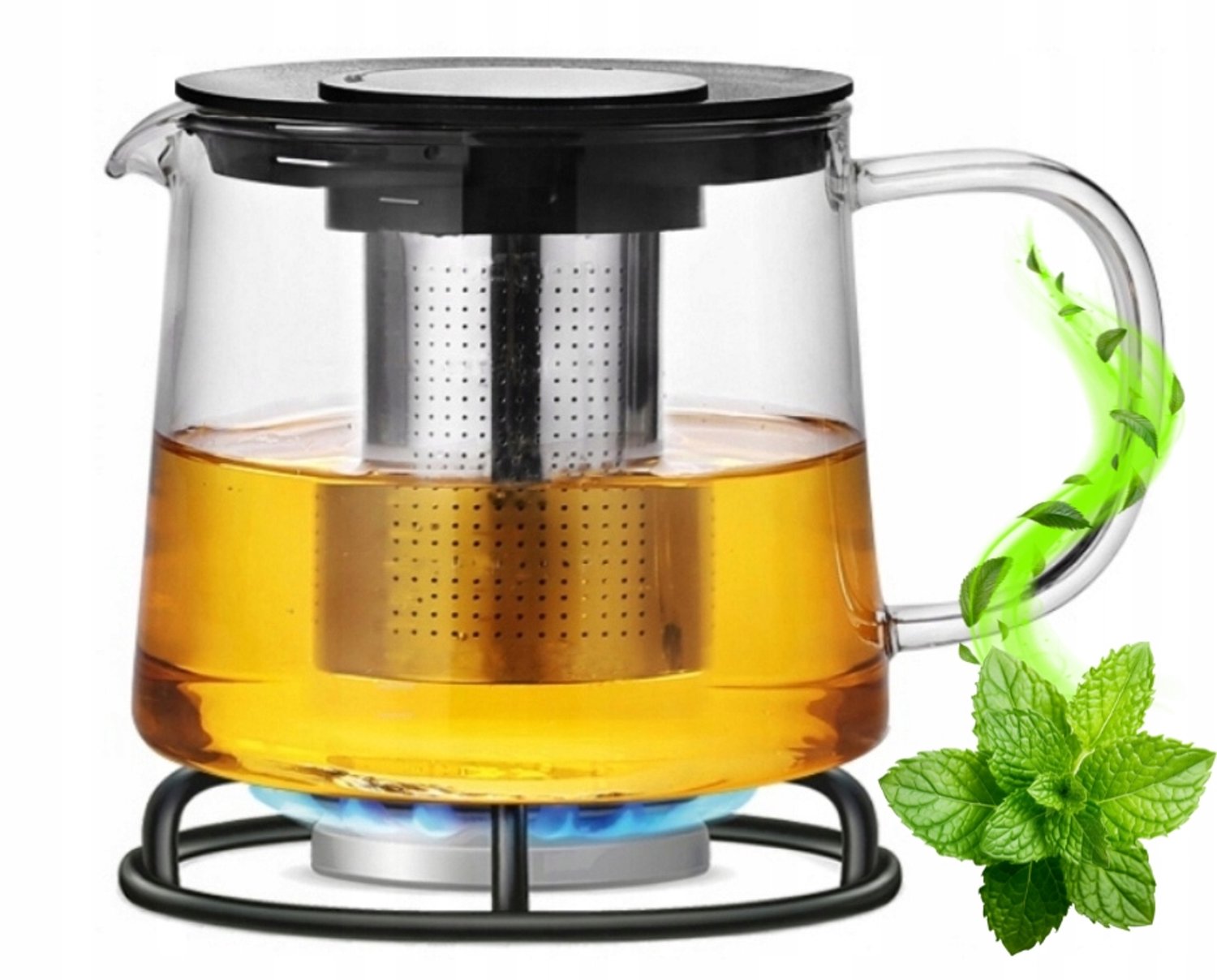 Glazen Theepot met Infuser 2L - Kamille - Hittebestendig Glas & RVS