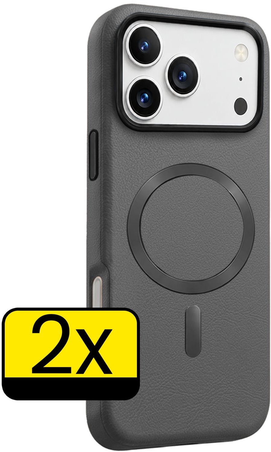 Hoesje - 2 Stuks - Geschikt voor Apple iPhone 18 Pro - Magsafe Compatible - Leer Look - Sterk & Shockproof - Back Cover - Shock Proof Case - Telefoon Hoes - Telefoonhoesjes - Grijs