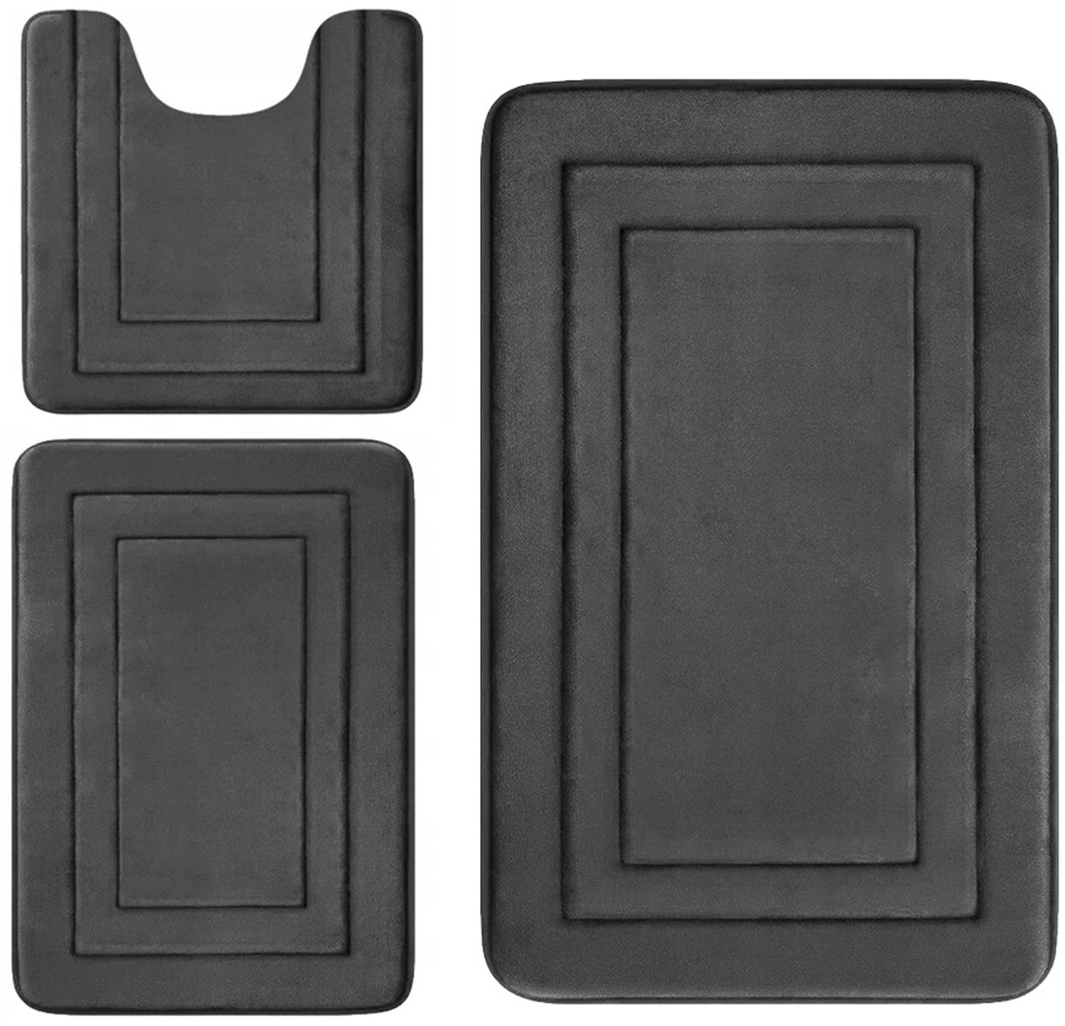 3-delige set donkergrijze badmatten, absorberend en antislip