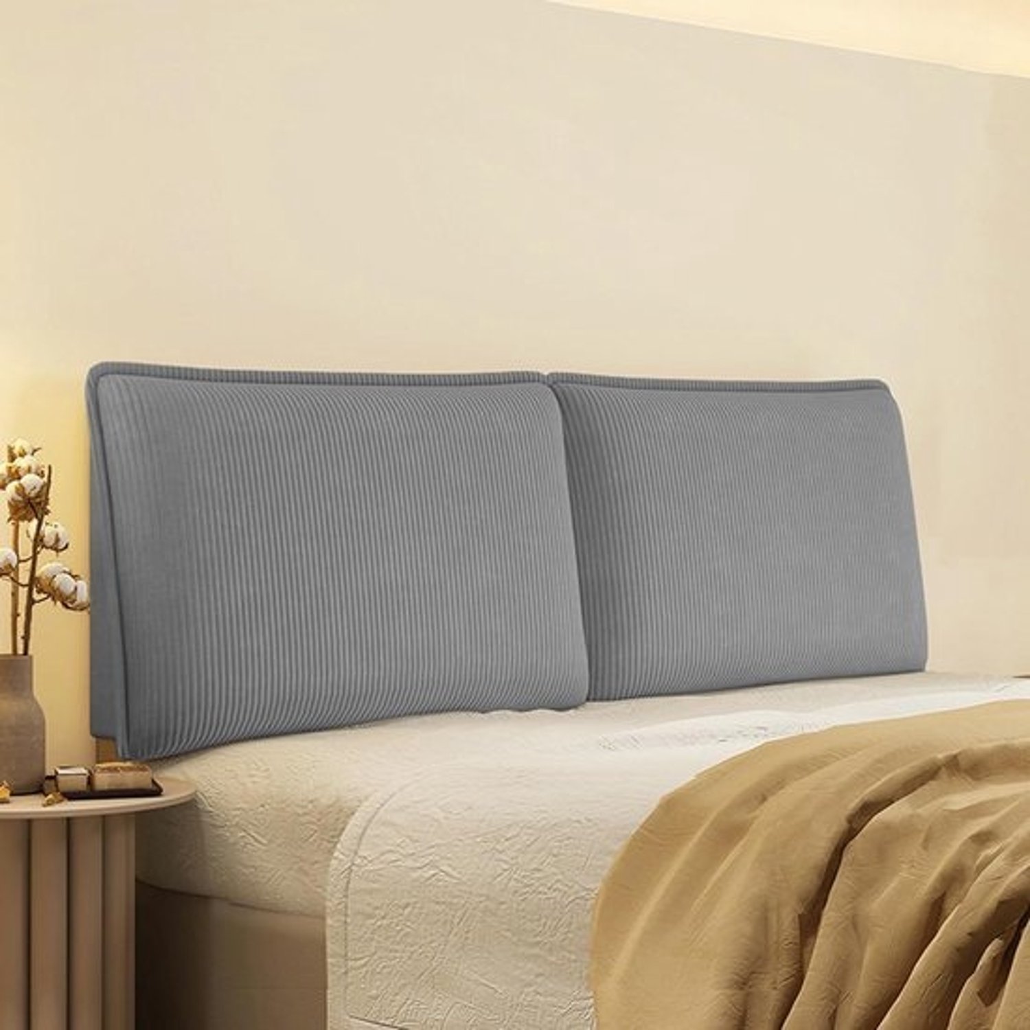 Hoofdbordkussen - Rugsteun bed - Ontspannen in bed - Zachte corduroystof - 35 inch - Grijs
