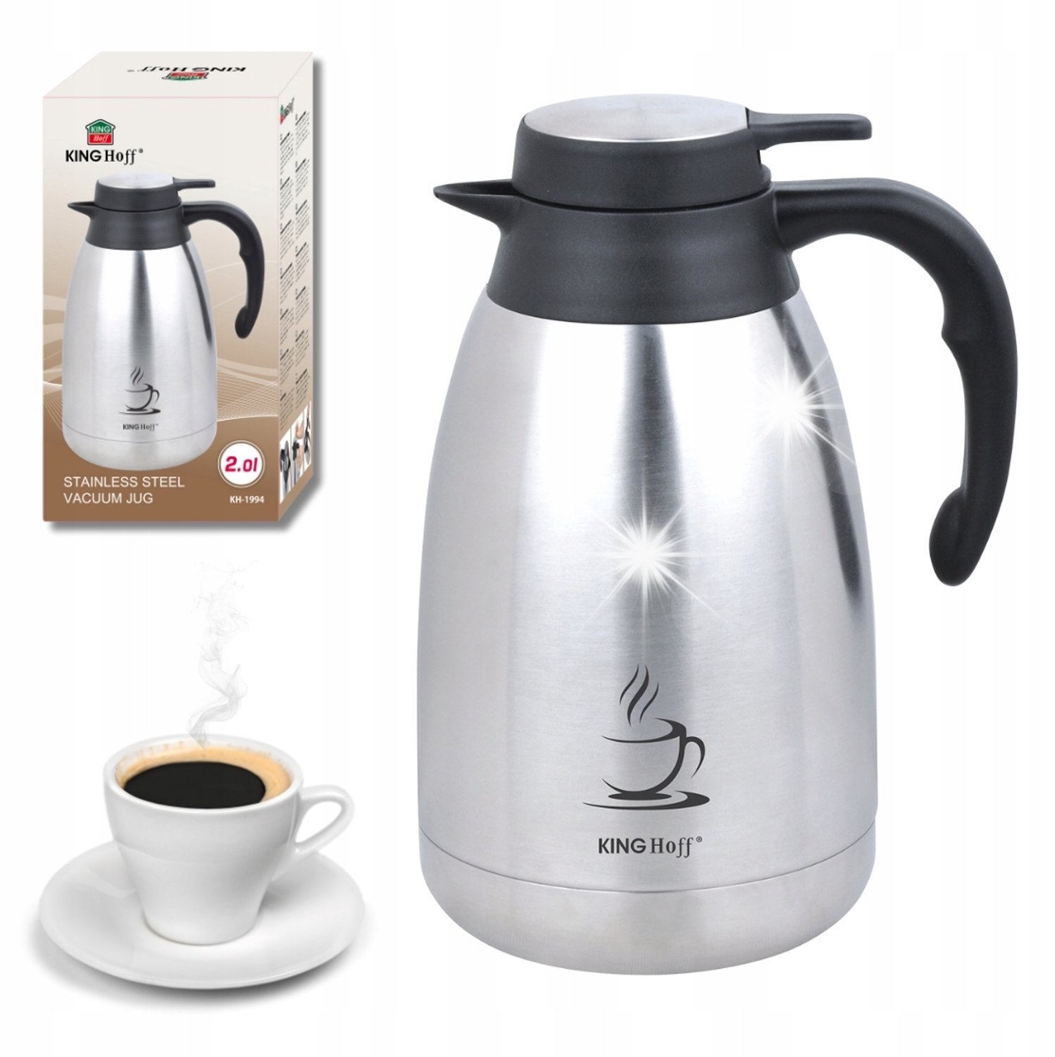 Merkloos Thermoskan 2L - RVS, Dubbelwandig, Ideaal voor Koffie & Thee
